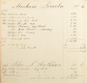 (LINCOLN, ABRAHAM.) Bennett, John. Pair of general store account books including an account with young Abraham Lincoln.